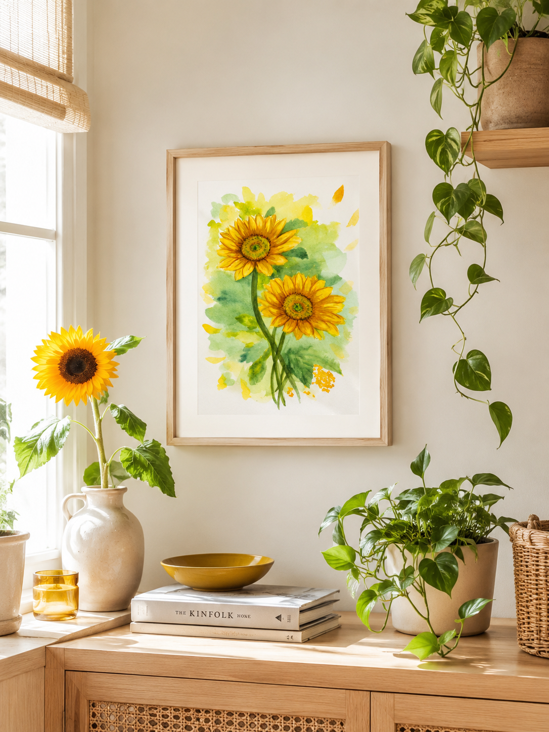 Original floral sunflower painting for cheerful home decor by Paula A. Chavers