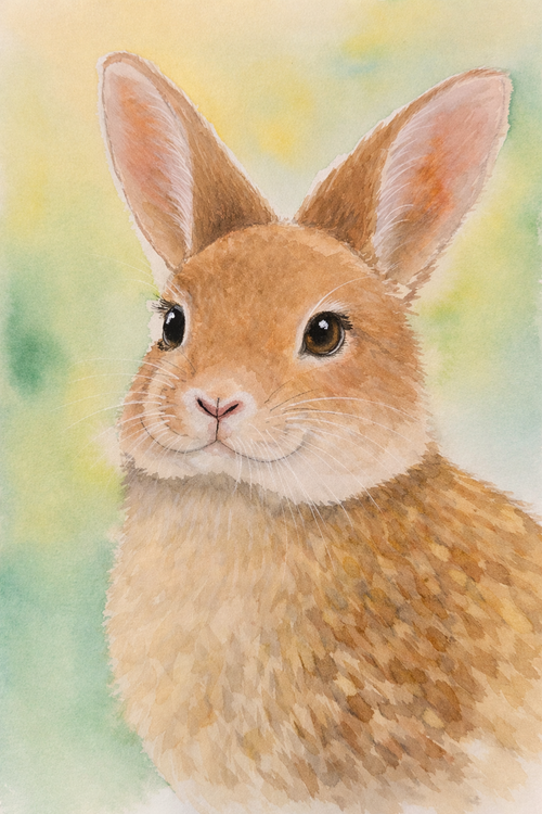 original bunny watercolor painting rabbit portrait artwork by Paula A Chavers