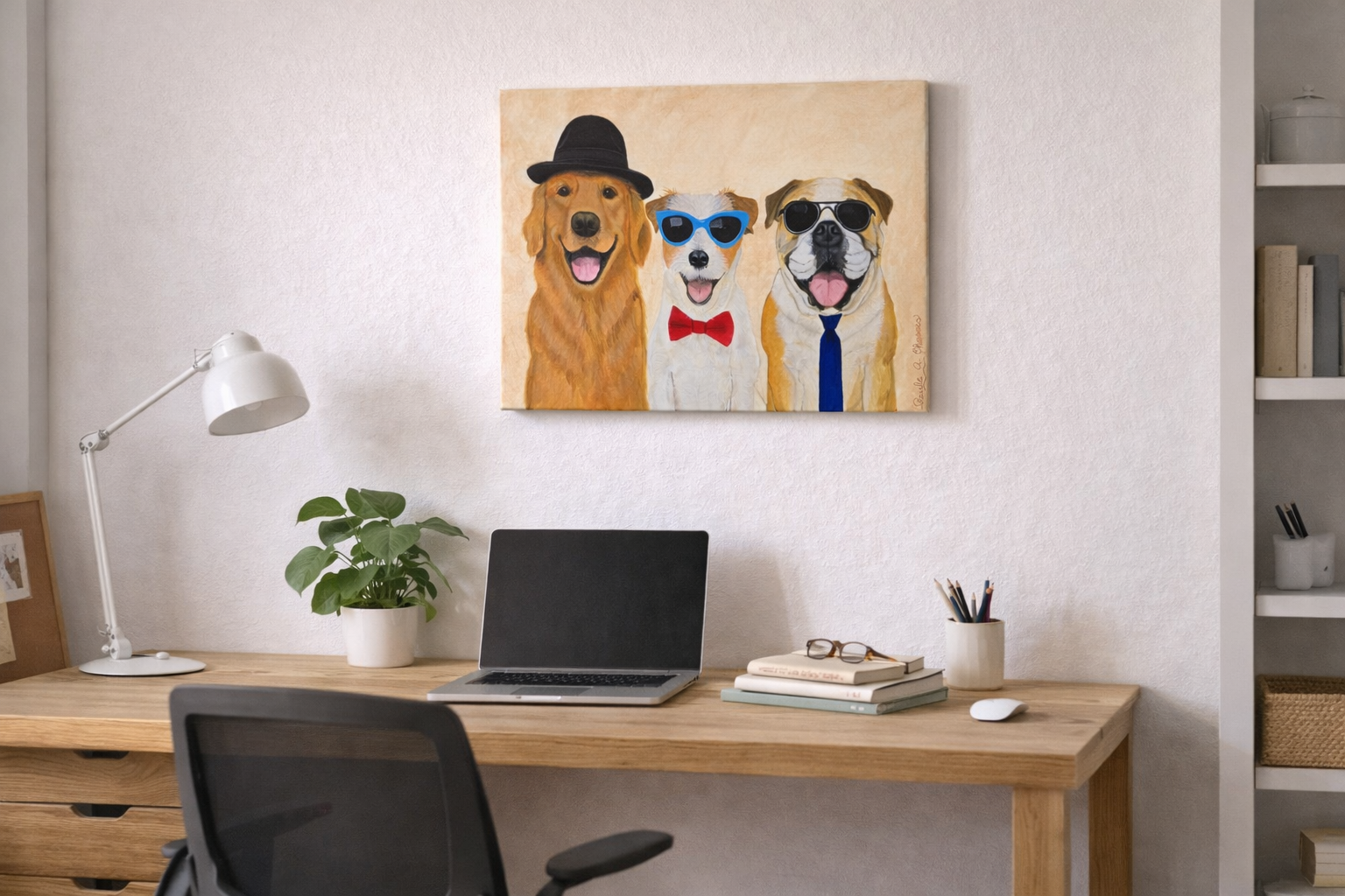 Fun and elegant 'The Aristodogs' original painting, dogs in aristocratic style wall art for dog lovers, 12x16 handmade decor.