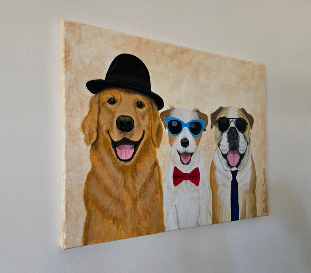 Fun and elegant 'The Aristodogs' original painting, dogs in aristocratic style wall art for dog lovers, 12x16 handmade decor.