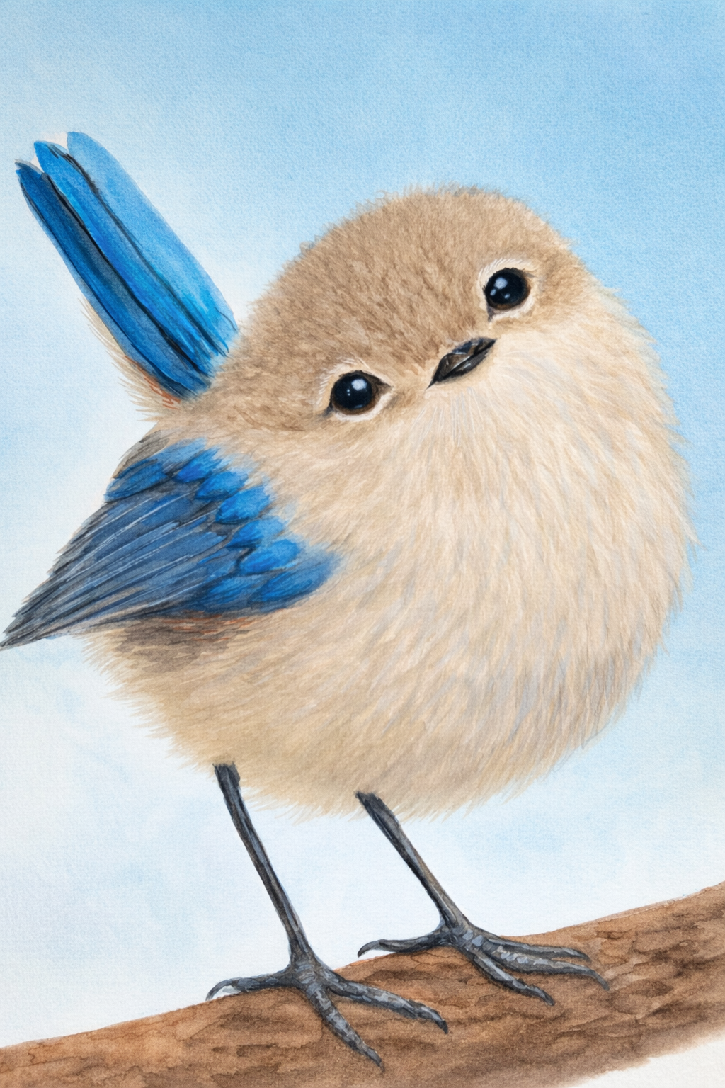 Bluebird Whispers original watercolor painting 9x12 by Paula A. Chavers, sweet blue bird nursery wall art, delicate illustration for baby or kid's room decor.
