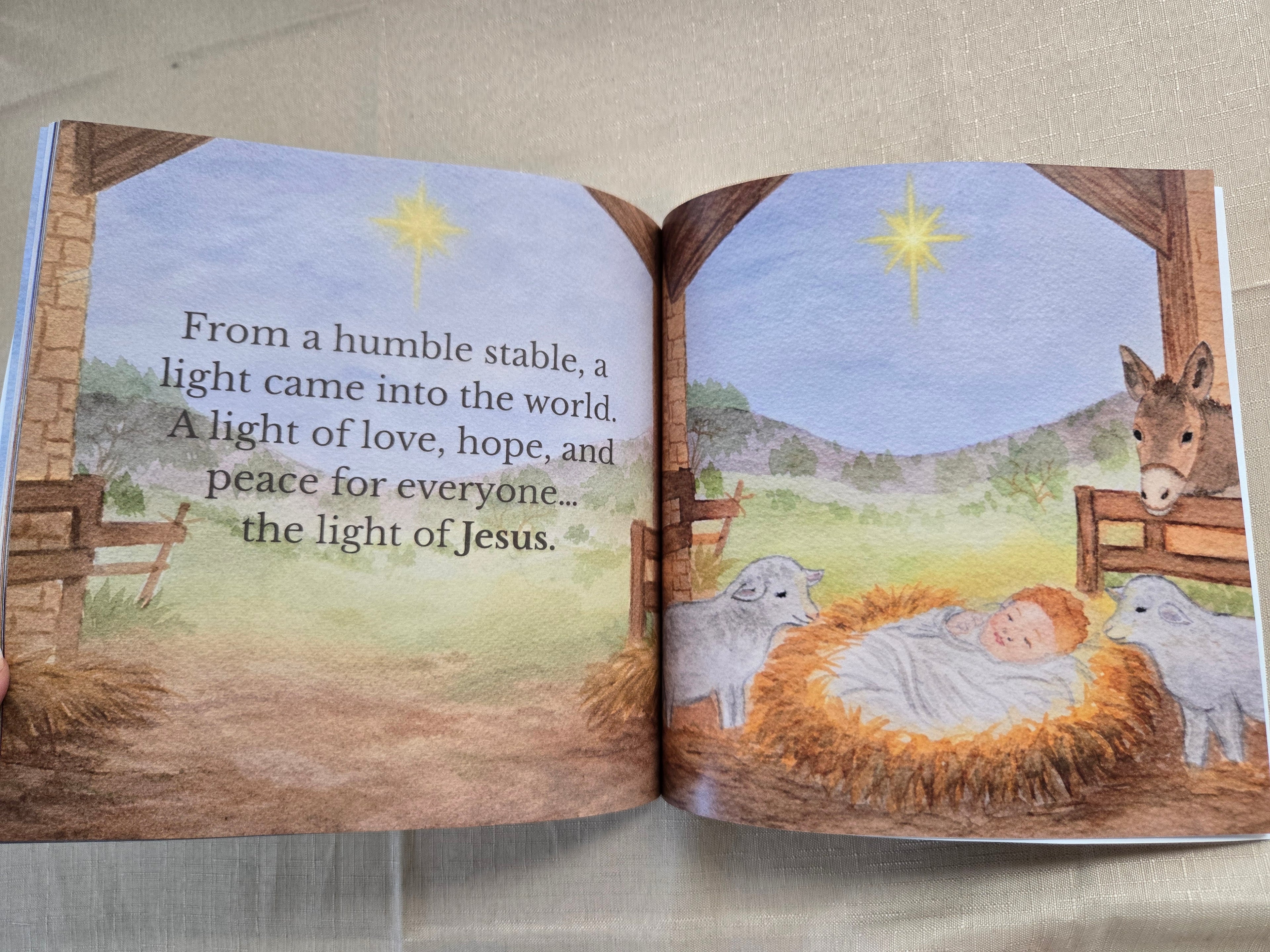 The Birth of Jesus children's Bible story book cover, written and illustrated by Paula A. Chavers, 8.5x8.5 inches English edition.