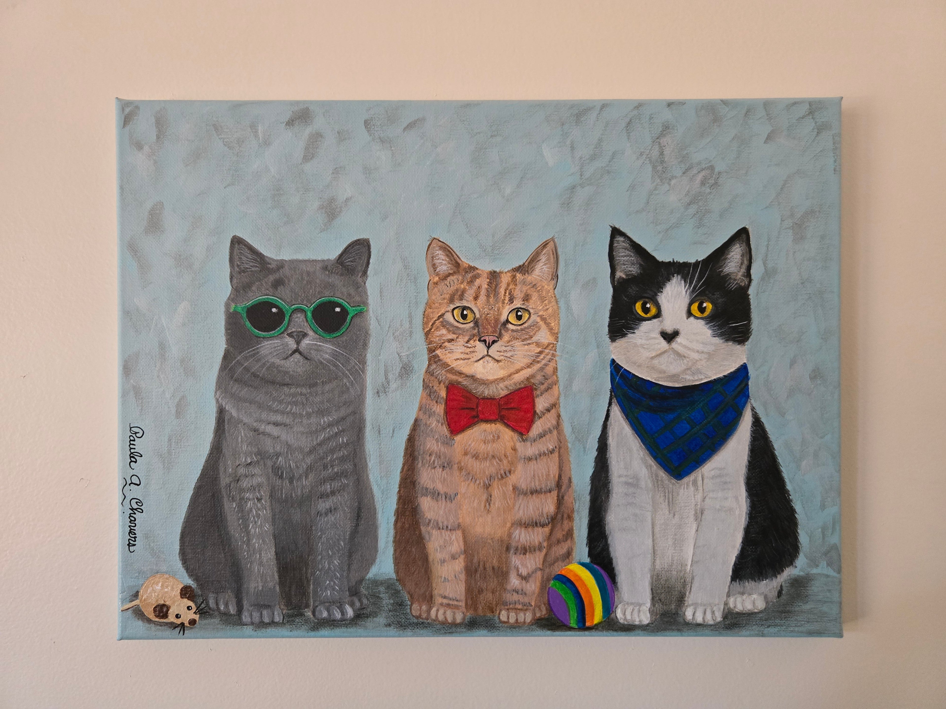 original cat acrylic painting Catitude feline artwork by Paula A. Chavers