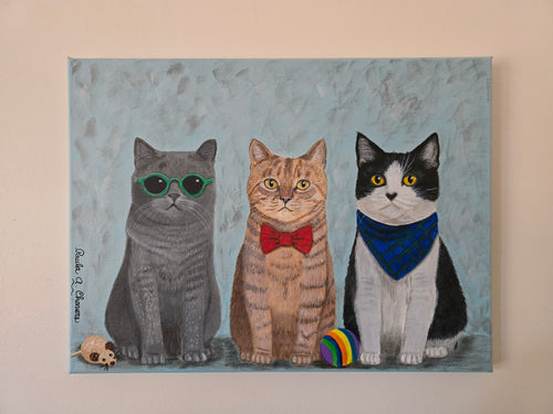 original cat acrylic painting Catitude feline artwork by Paula A. Chavers
