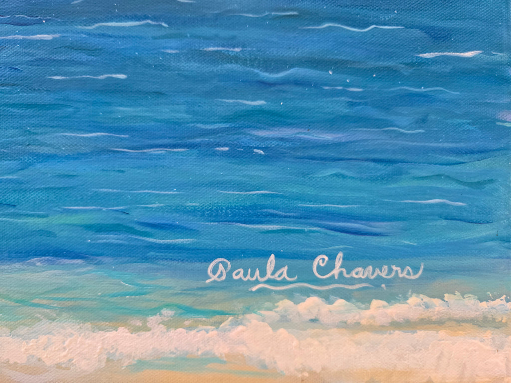 Large 20x24 original ocean wave painting in acrylic, coastal blue and white wall art by Paula A. Chavers for beach house home decor.