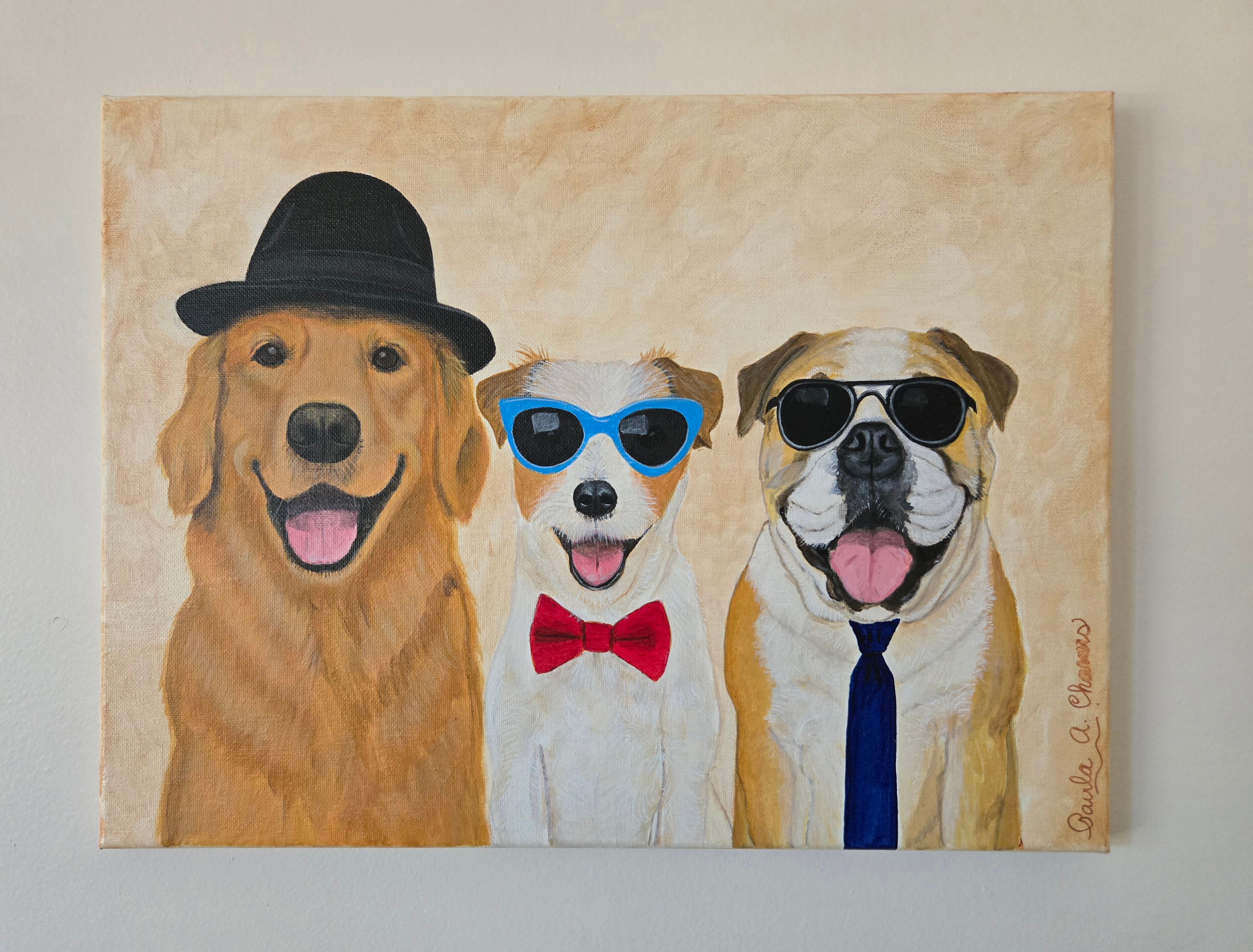 original dog acrylic painting The Aristodogs canine artwork by Paula A. Chavers