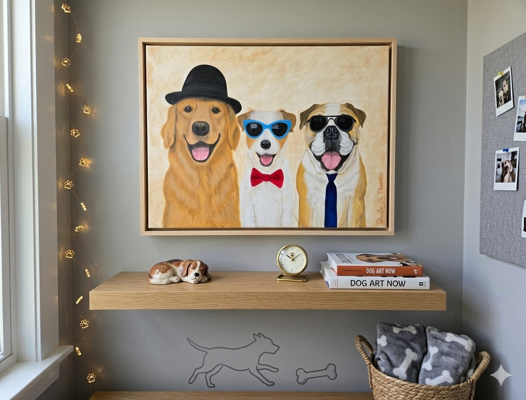 Fun and elegant 'The Aristodogs' original painting, dogs in aristocratic style wall art for dog lovers, 12x16 handmade decor.