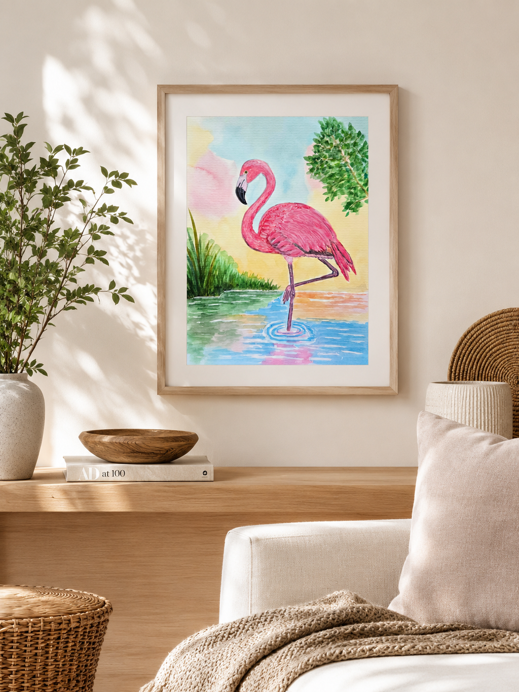 Flamingo Reflections - Original Watercolor Painting | 9x12 | Paula A. Chavers Art