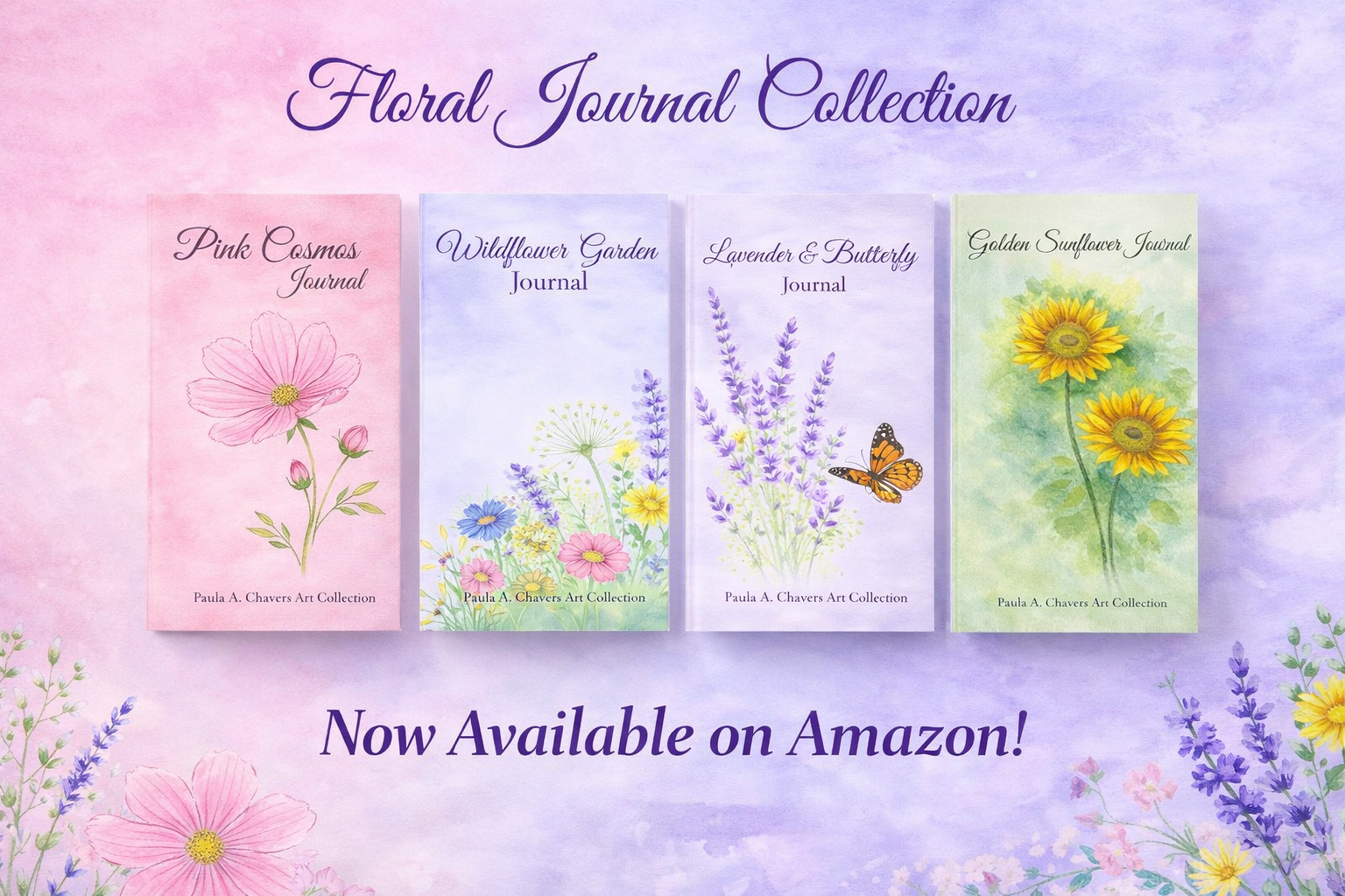 Floral Journal Collection mockup featuring original watercolor artwork by Paula A. Chavers.