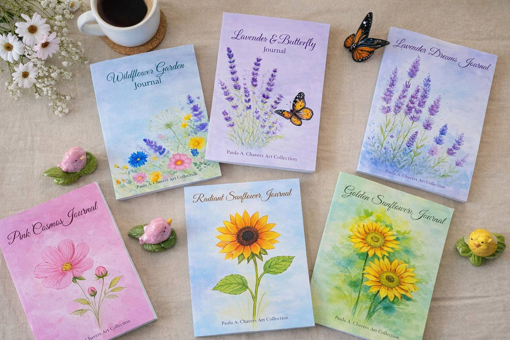 Floral Journals mockup featuring original watercolor artwork by Paula A. Chavers.