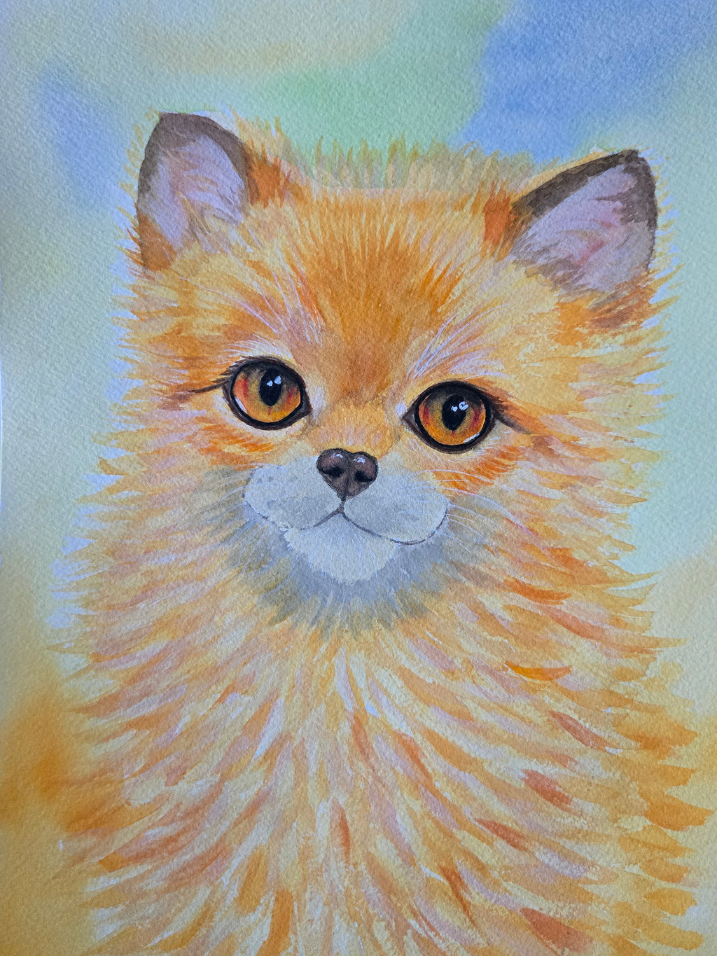 Gentle Fox original watercolor painting 9x12 inches, forest animal nursery wall art, orange and white fox illustration for modern home decor.