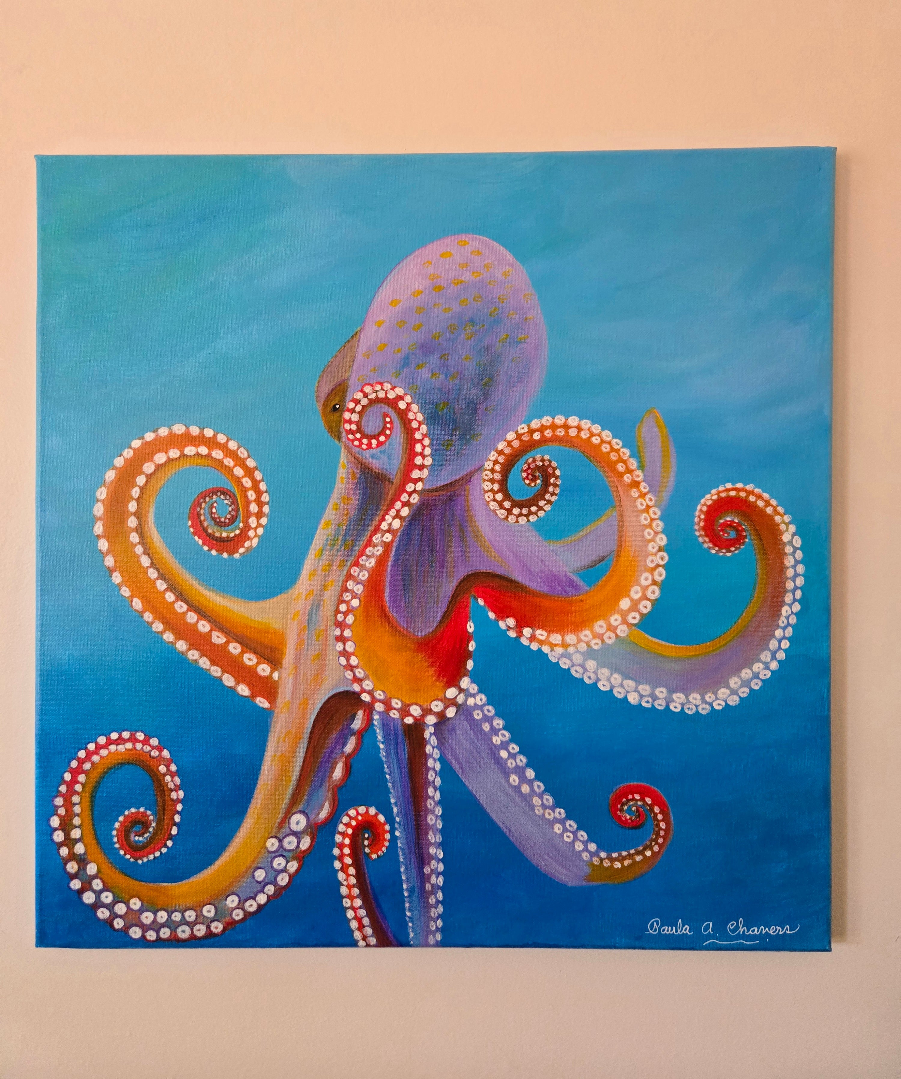 Octopus ocean acrylic painting marine life artwork by Paula A. Chavers