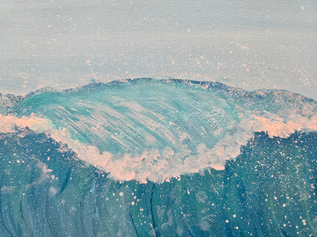 Large 20x24 original ocean wave painting in acrylic, coastal blue and white wall art by Paula A. Chavers for beach house home decor.