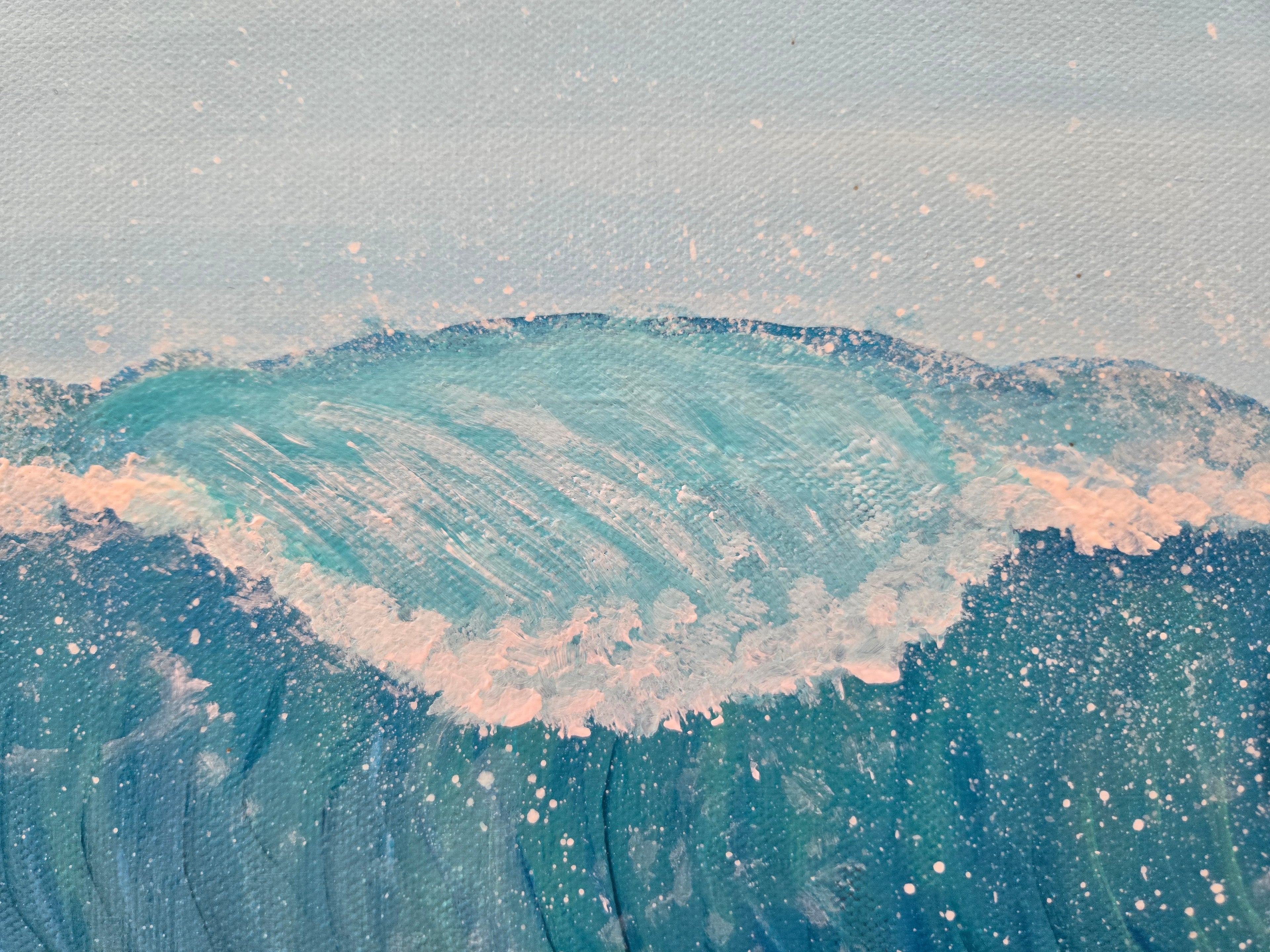 Large 20x24 original ocean wave painting in acrylic, coastal blue and white wall art by Paula A. Chavers for beach house home decor.