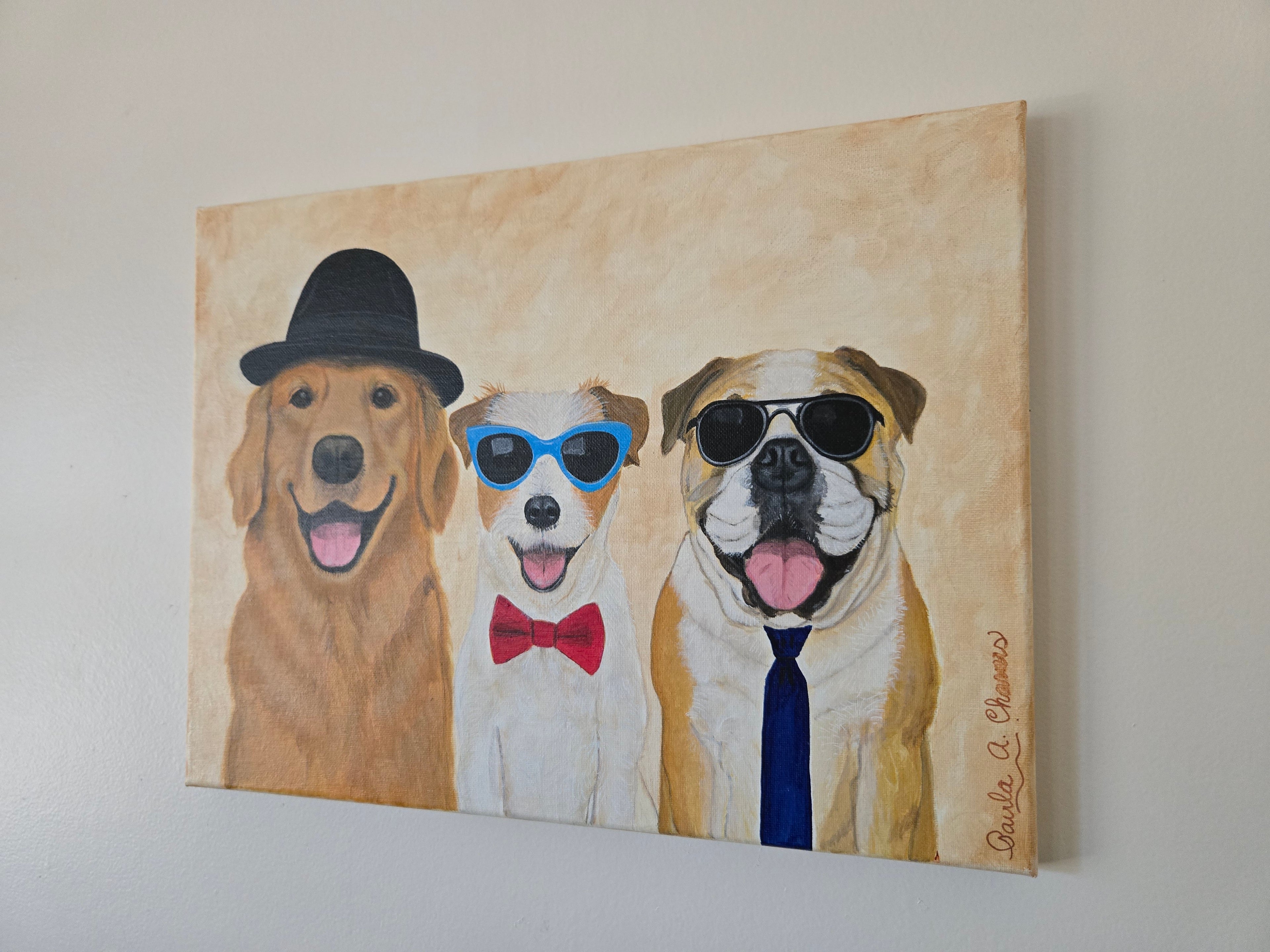 Fun and elegant 'The Aristodogs' original painting, dogs in aristocratic style wall art for dog lovers, 12x16 handmade decor.
