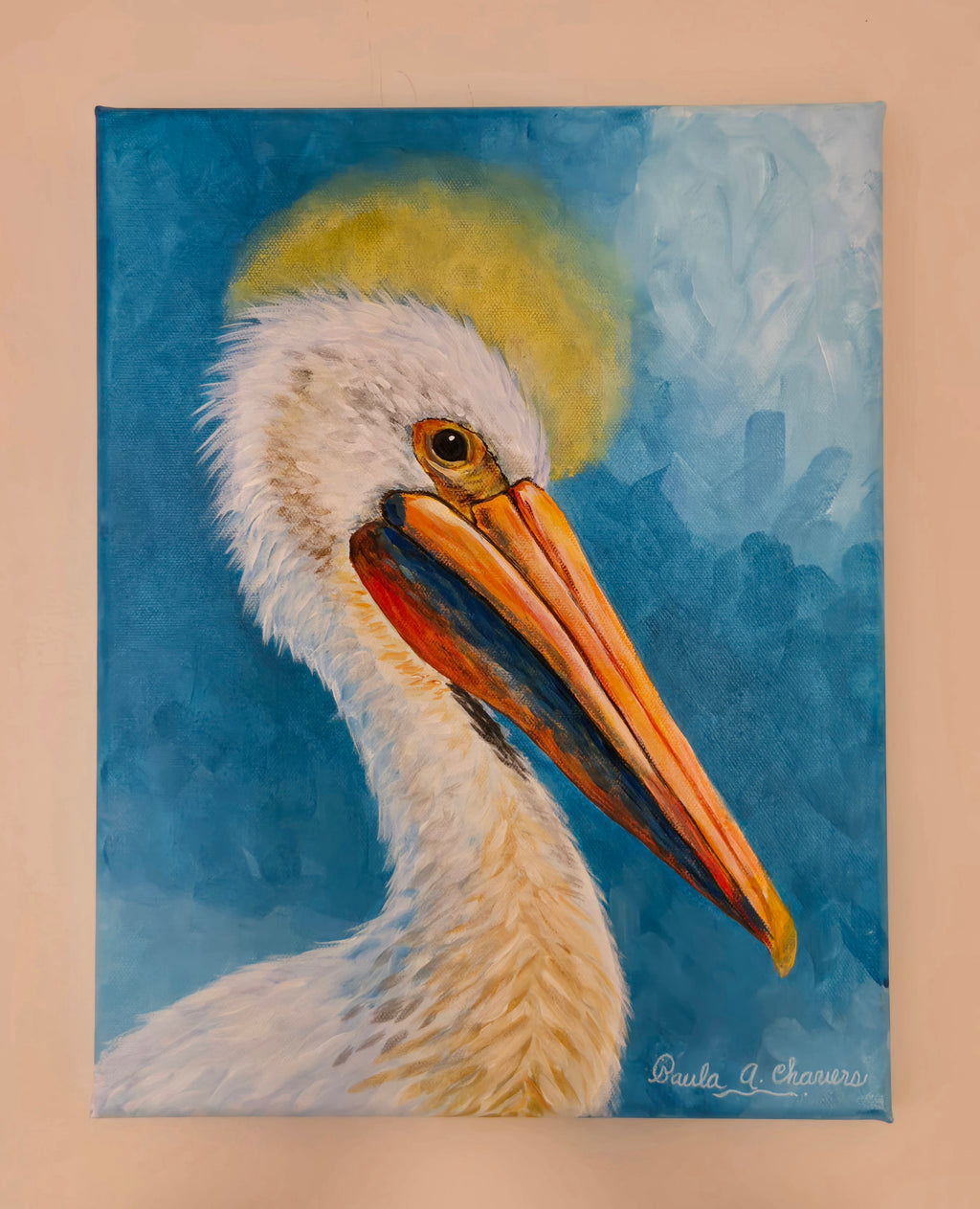 original pelican acrylic painting coastal bird artwork by Paula A Chavers
