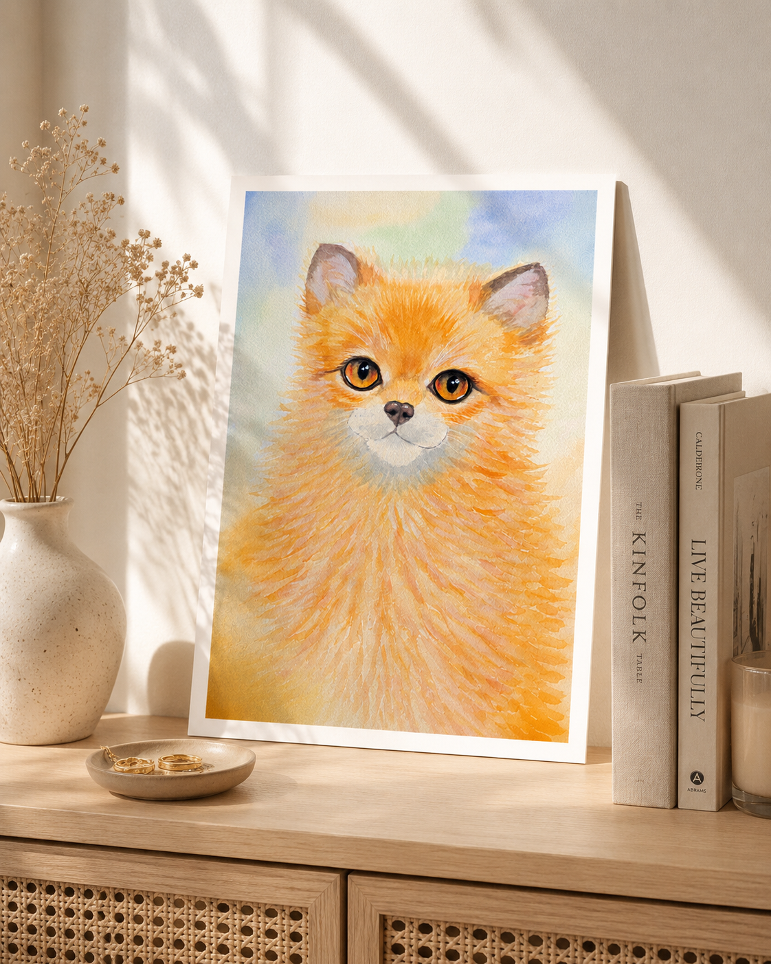 Gentle Fox original watercolor painting 9x12 inches, forest animal nursery wall art, orange and white fox illustration for modern home decor.