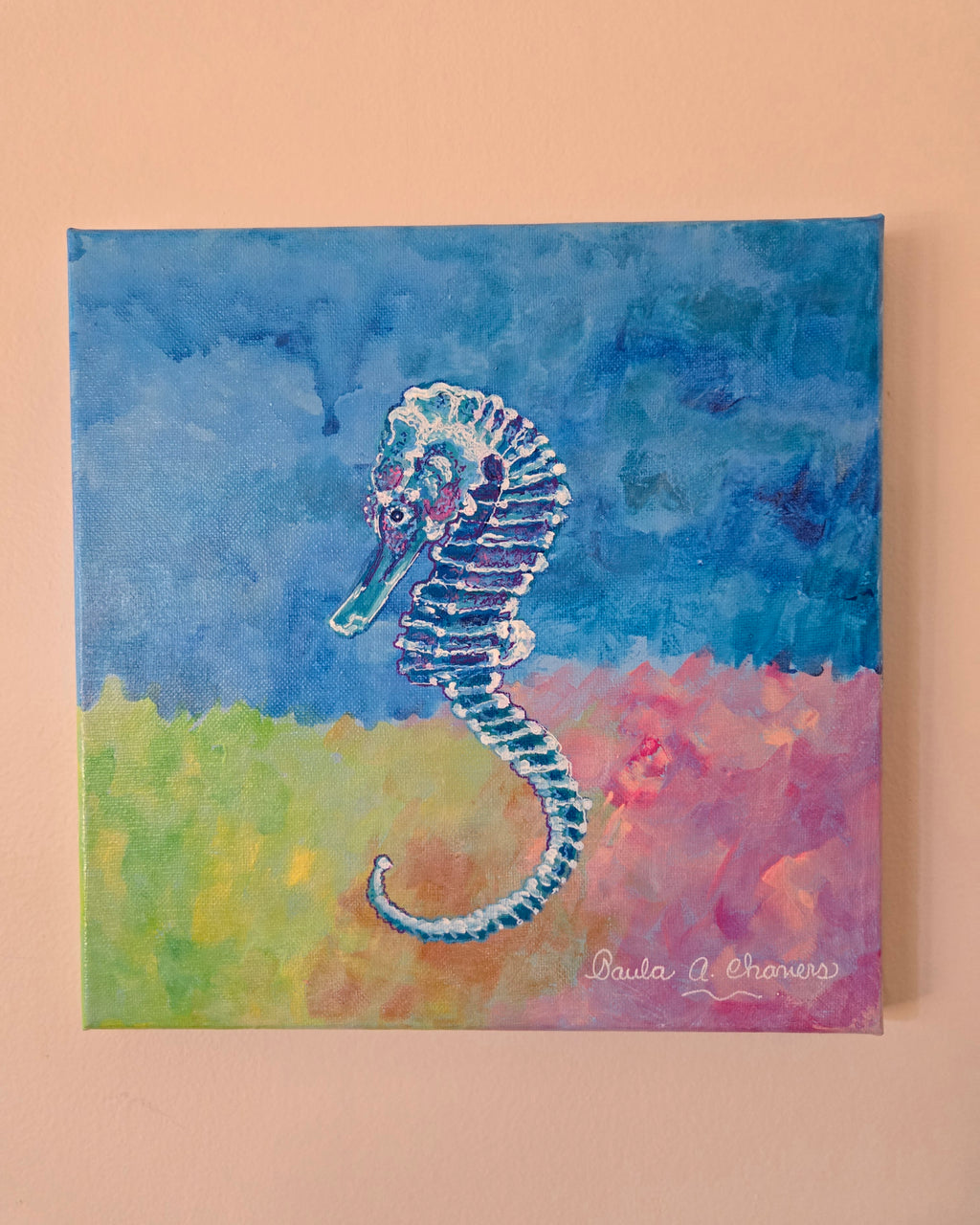 seahorse ocean acrylic painting marine life artwork by Paula A. Chavers