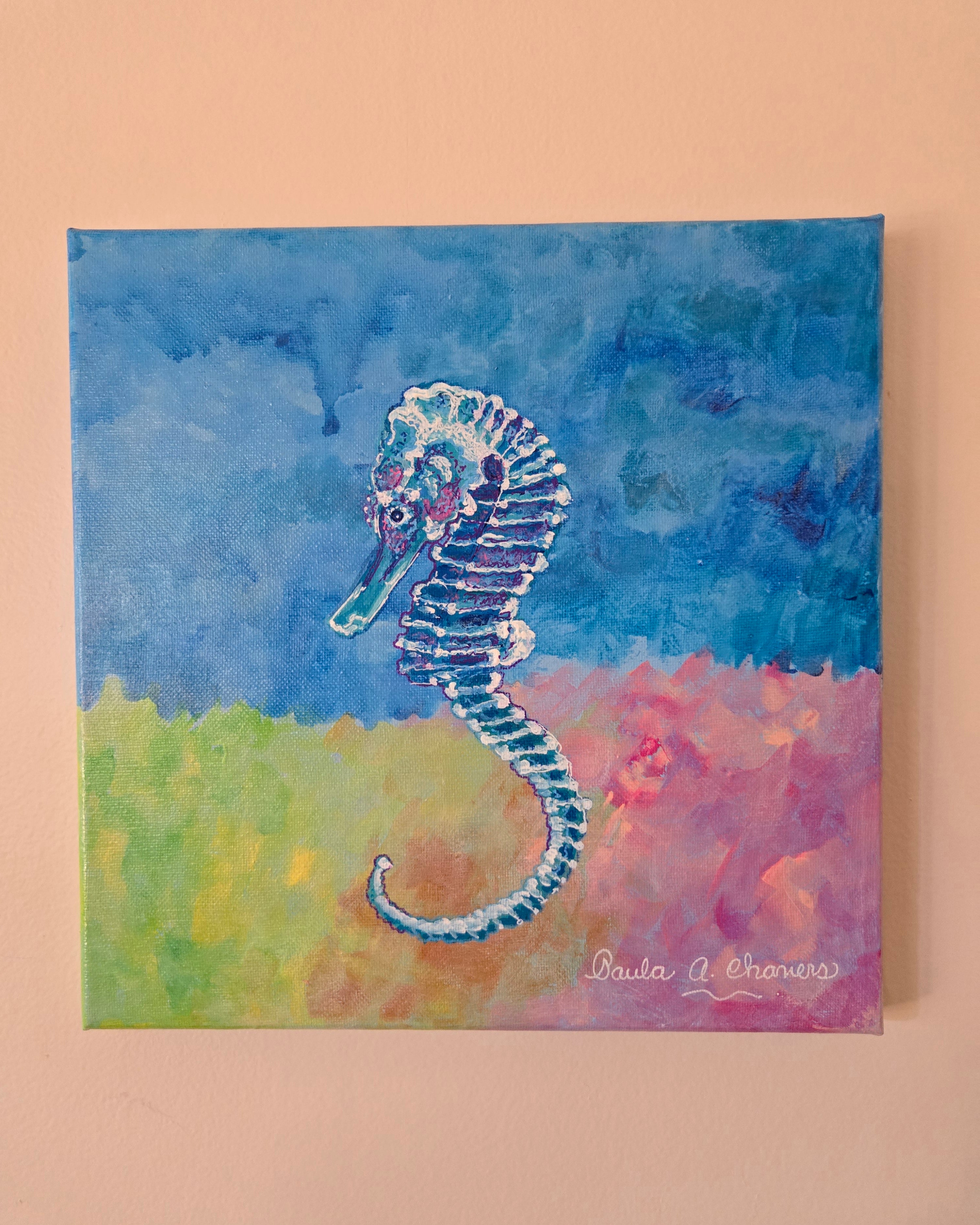 seahorse ocean acrylic painting marine life artwork by Paula A. Chavers
