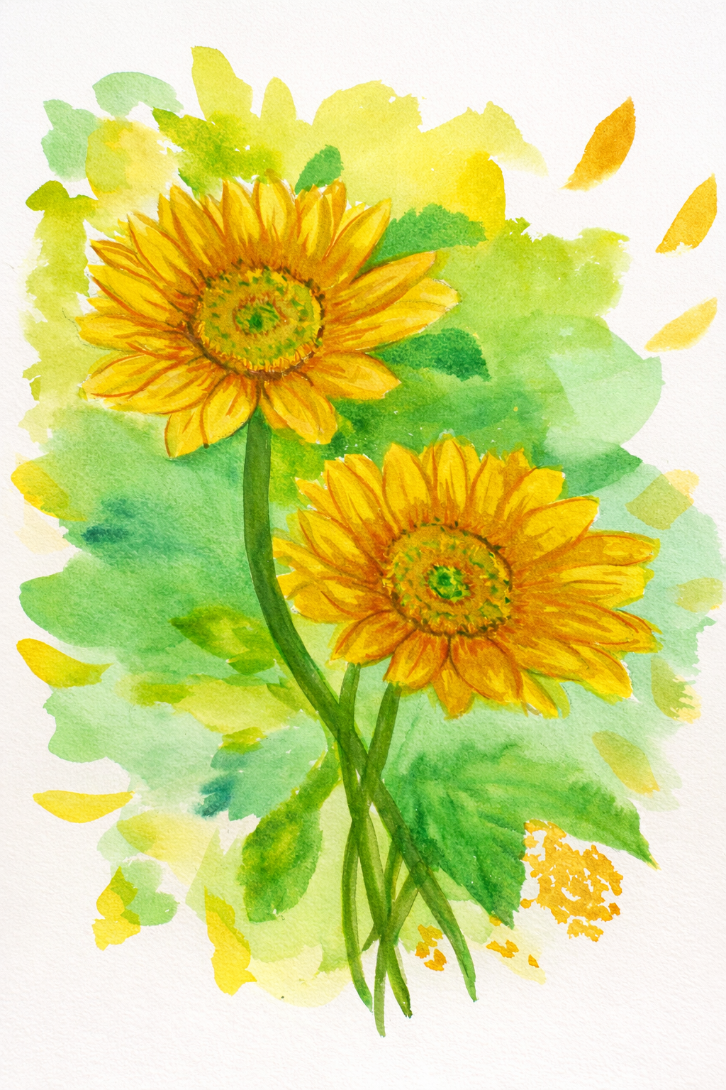 original sunflower watercolor painting golden radiance floral artwork by Paula A Chavers