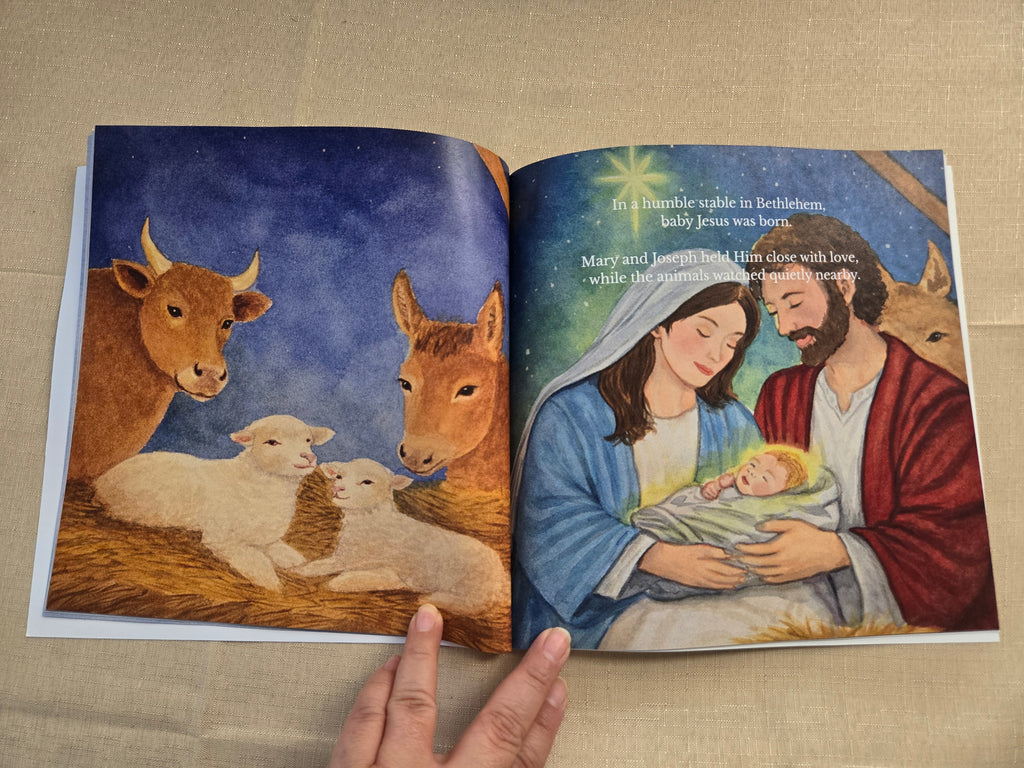 The Birth of Jesus children's Bible story book cover, written and illustrated by Paula A. Chavers, 8.5x8.5 inches English edition.