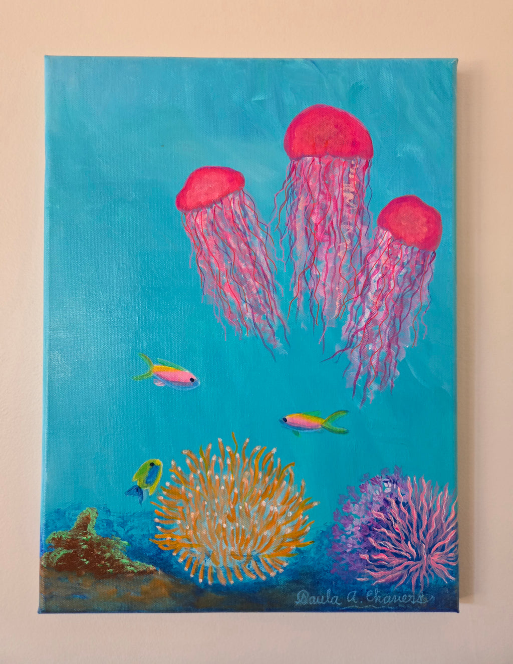 underwater ocean acrylic painting blue seascape artwork by Paula A. Chavers
