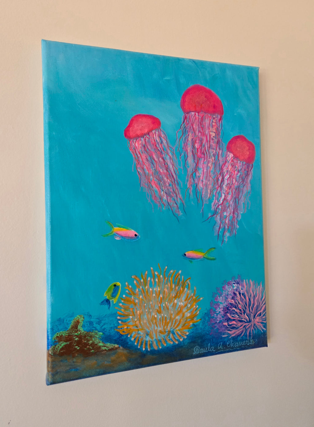 Under the Water | Original Jellyfish Ocean Painting (12x16 in) Acrylic Artwork