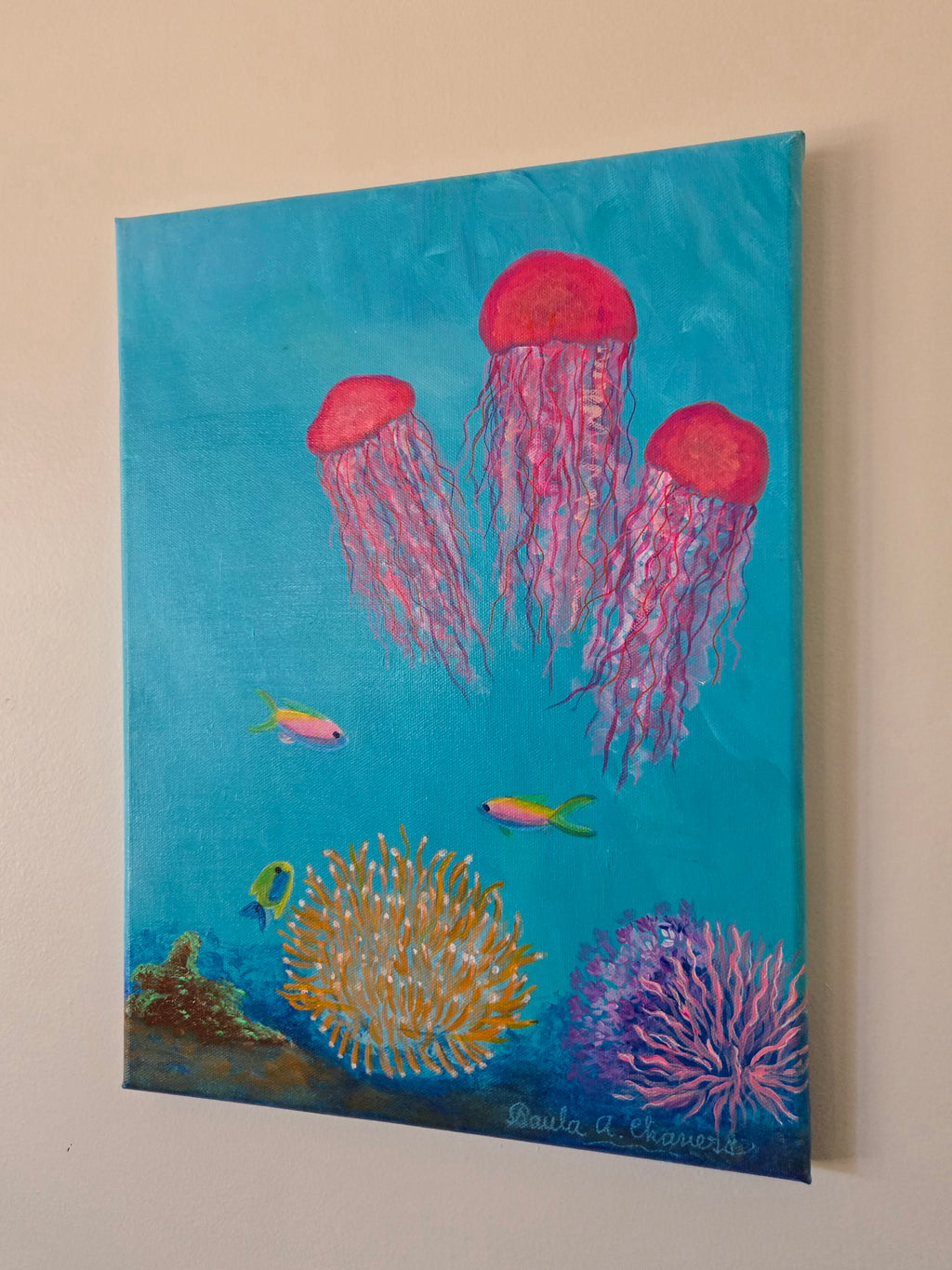 Under the Water | Original Jellyfish Ocean Painting (12x16 in) Acrylic Artwork