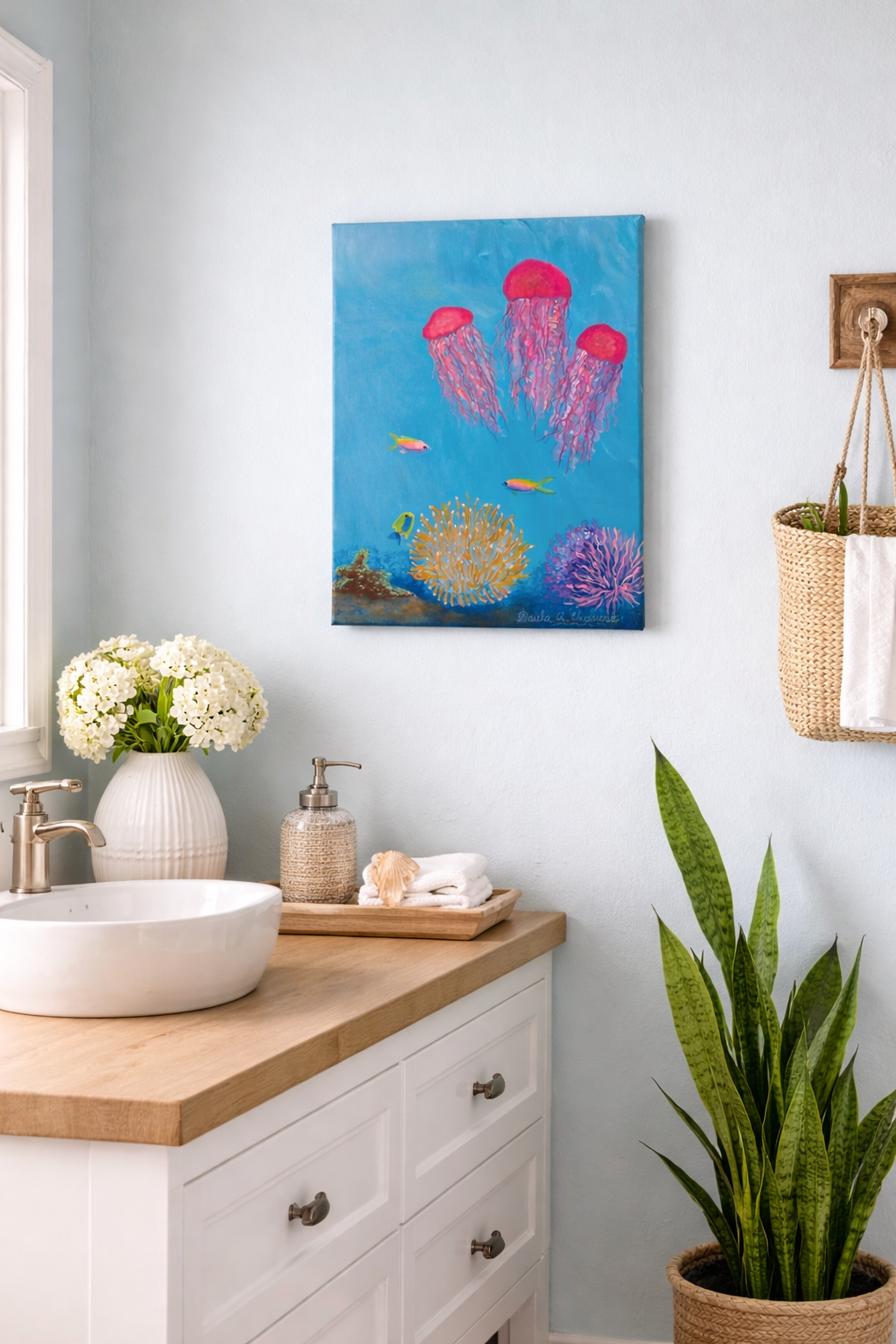 Under the Water | Original Jellyfish Ocean Painting (12x16 in) Acrylic Artwork