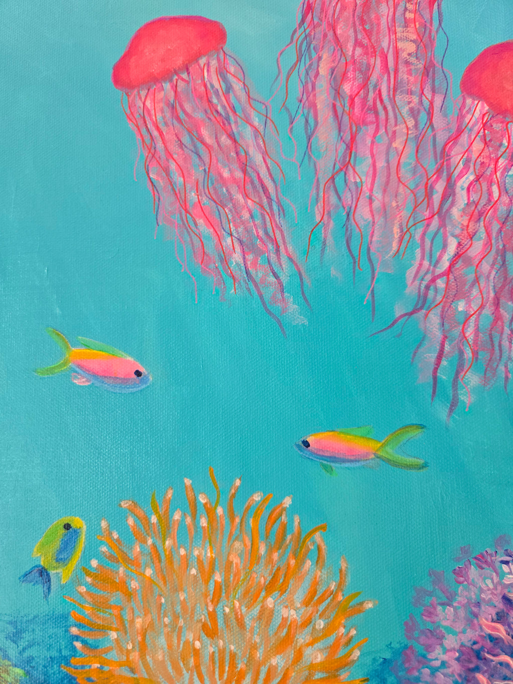 Under the Water | Original Jellyfish Ocean Painting (12x16 in) Acrylic Artwork